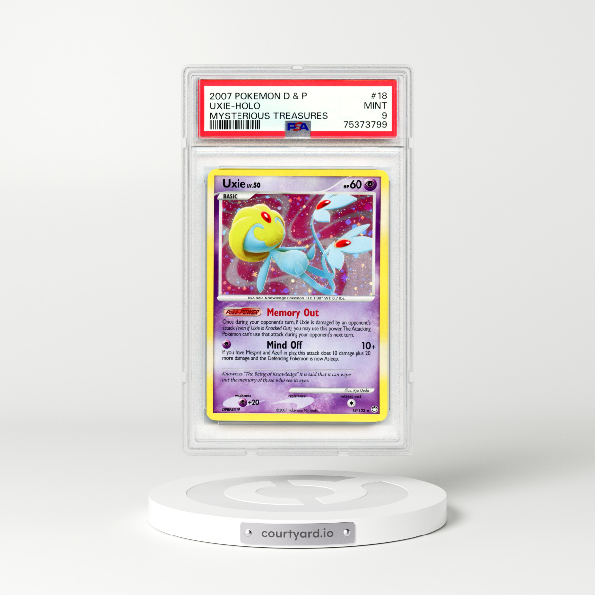 2007 Mysterious Treasures #18 Uxie - Holo (PSA 9 MINT)