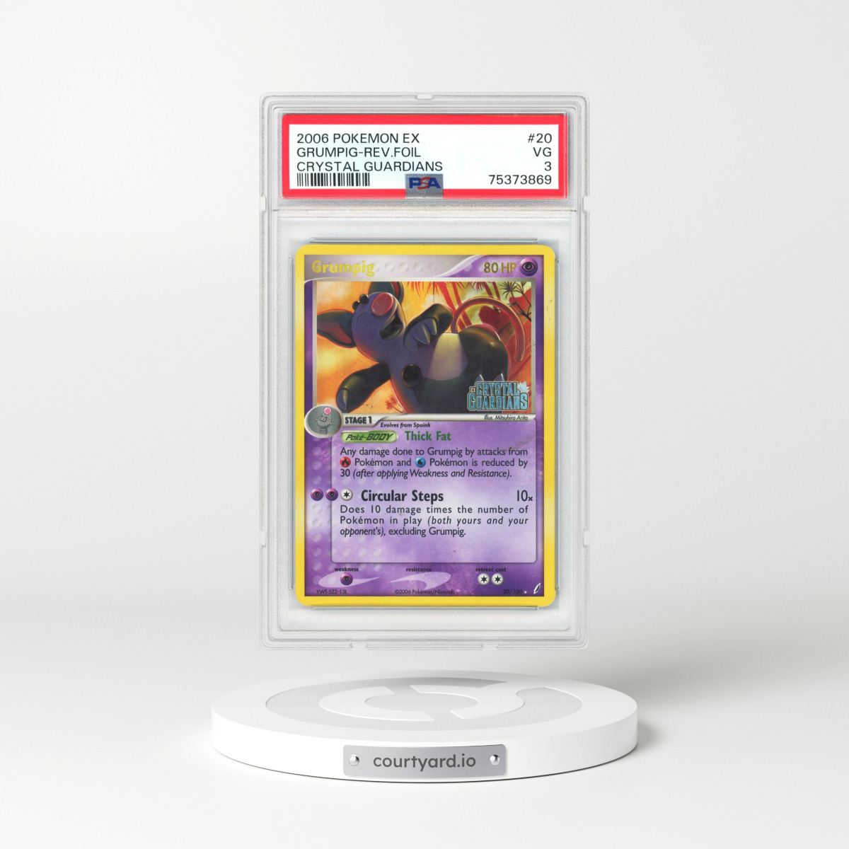 2006 EX Crystal Guardians #20 Grumpig - Holo (PSA 3 VG)