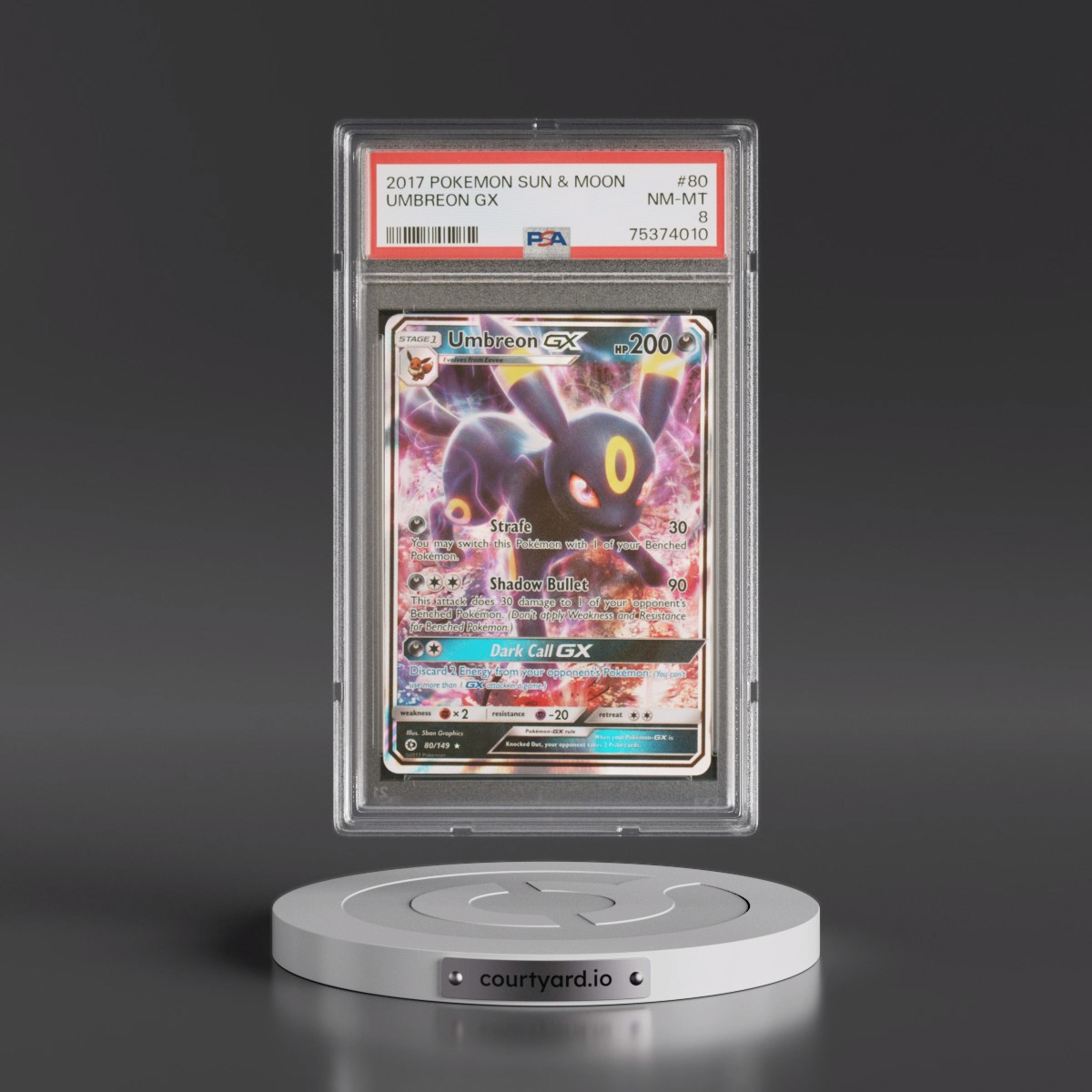 2017 Sun & Moon #80 Umbreon GX - Full Art Holo (PSA 8 NM-MT)