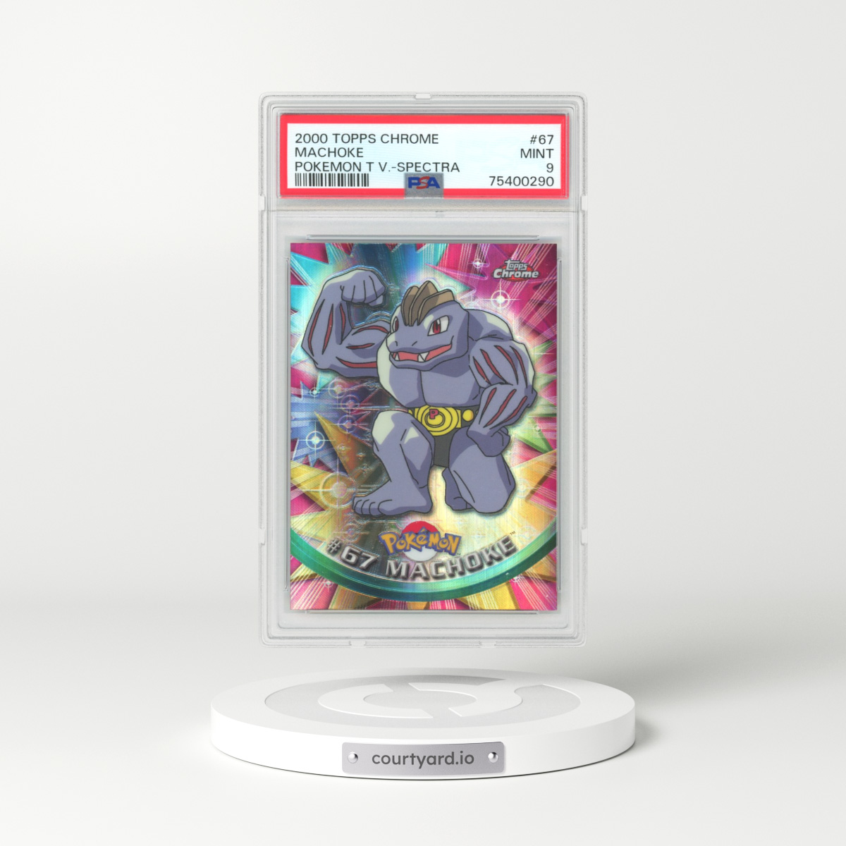 2000 Topps Chrome Pokemon T.V. #67 Machoke - Full Art Holo Spectra (PSA 9 MINT)