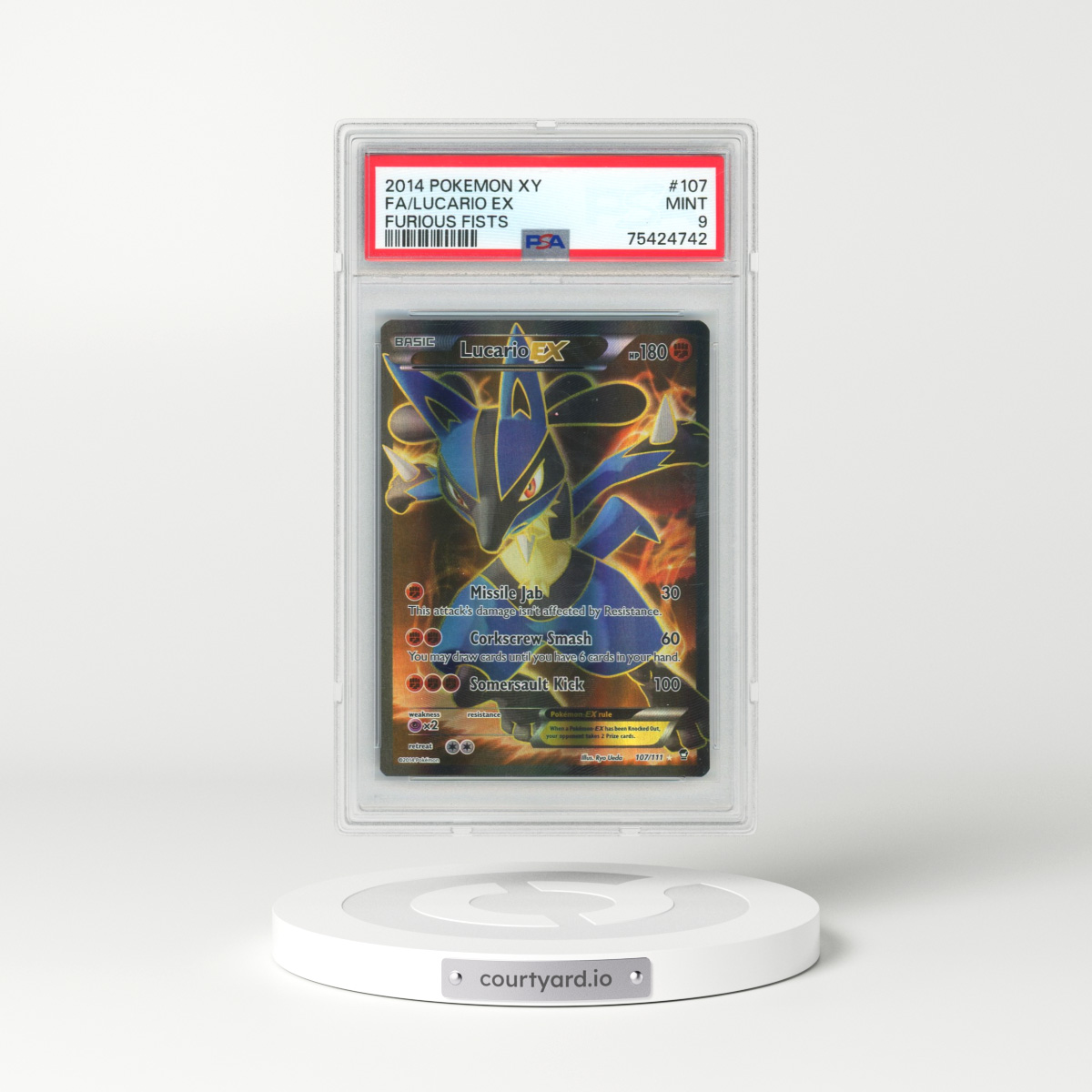 2014 Pokémon XY Furious Fists #107 Lucario EX - Holo Full Art (PSA 9 MINT)