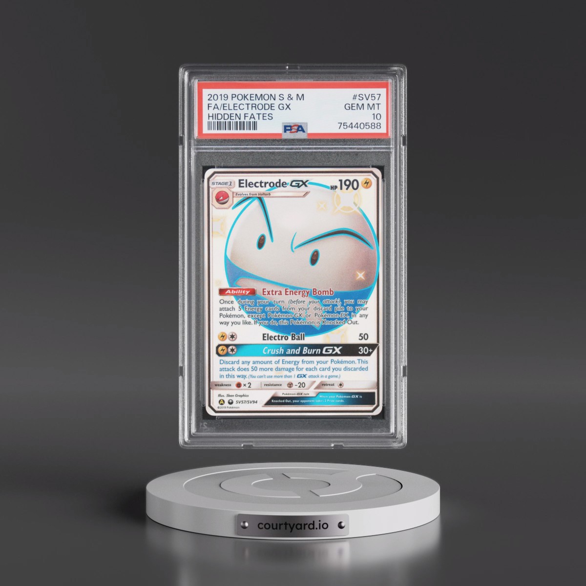 2019 Pokémon Sun & Moon Hidden Fates #SV57 Electrode GX - Holo Full Art (PSA 10 GEM MINT)