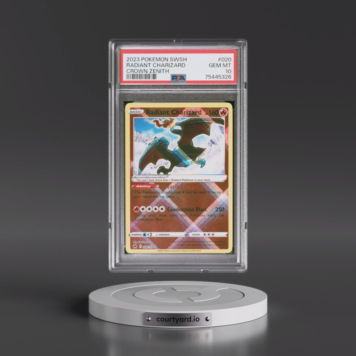 2023 Pokémon Sword and Shield Crown Zenith #020 Radiant Charizard - Holo (PSA 10 GEM MINT)