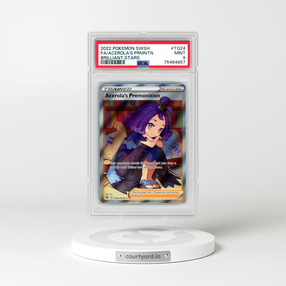 2022 Pokémon Sword & Shield Brilliant Stars #TG24 Acerola's Premonition - Full Art (PSA 9 MINT)