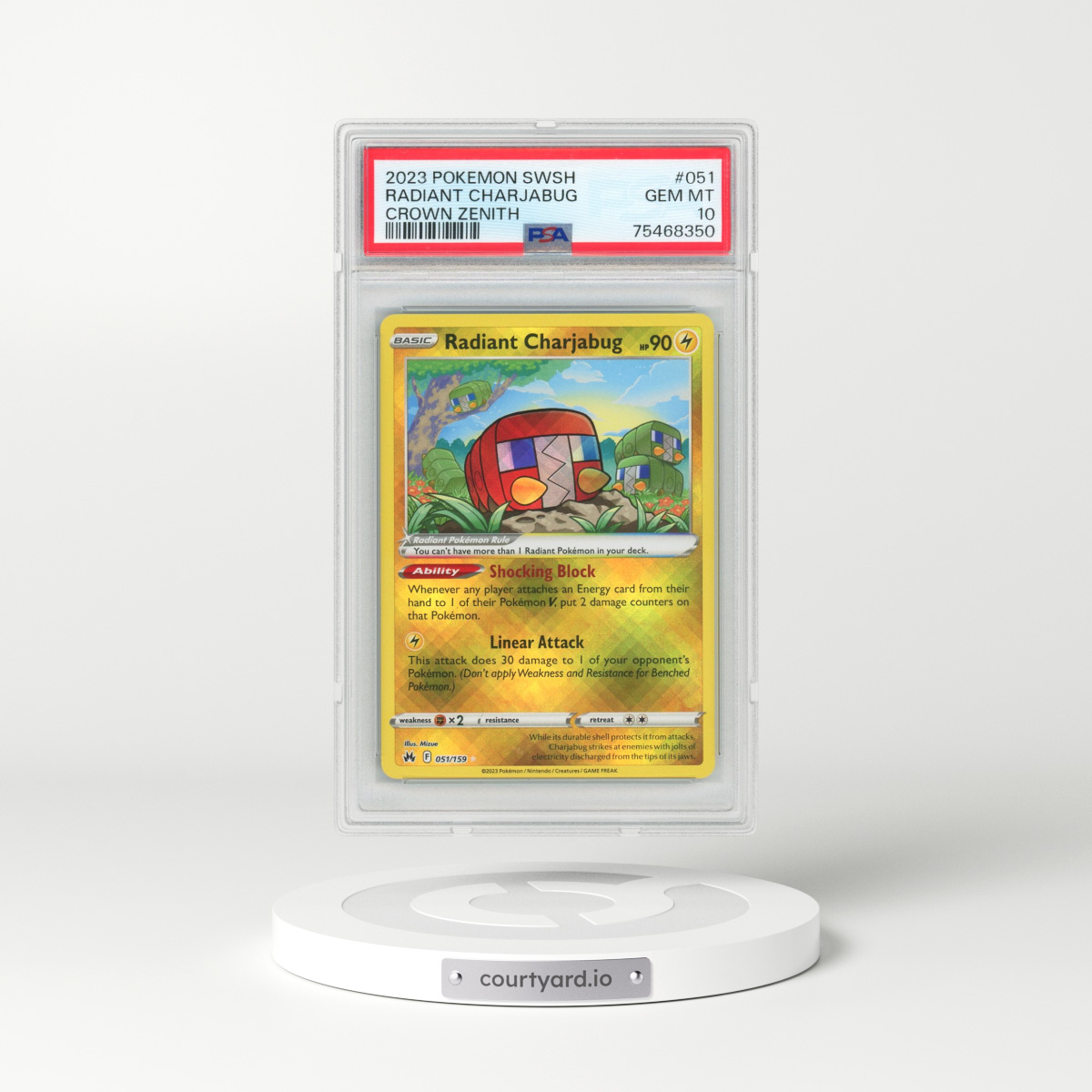 2023 Pokémon Sword and Shield Crown Zenith #051 Radiant Charjabug - Holo (PSA 10 GEM MINT)