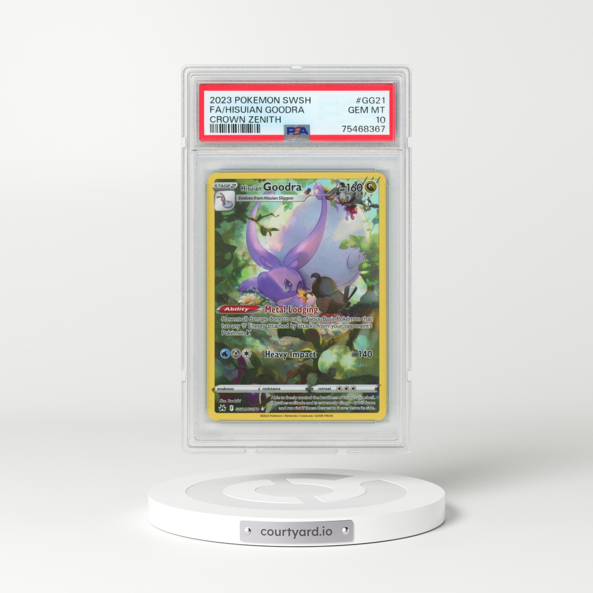 2023 Pokémon Sword and Shield Crown Zenith #GG21 Hisuian Goodra - Full Art (PSA 10 GEM MINT)