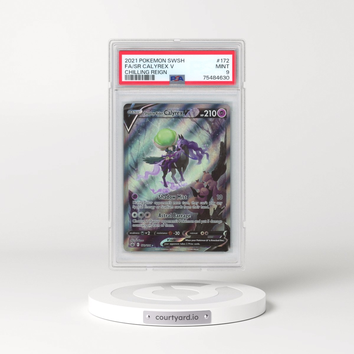 2021 Pokémon Sword & Shield Chilling Reign #172 Shadow Rider Calyrex V - Holo Full Art (PSA 9 MINT)