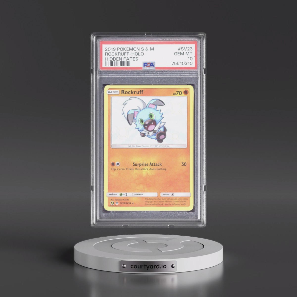 2019 Pokémon Sun & Moon Hidden Fates #SV23 Rockruff - Holo (PSA 10 GEM MINT)