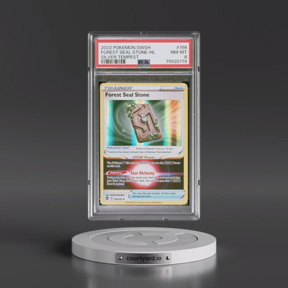 2022 Pokémon Sword & Shield Silver Tempest #156 Forest Seal Stone - Holo (PSA 8 NM-MT)