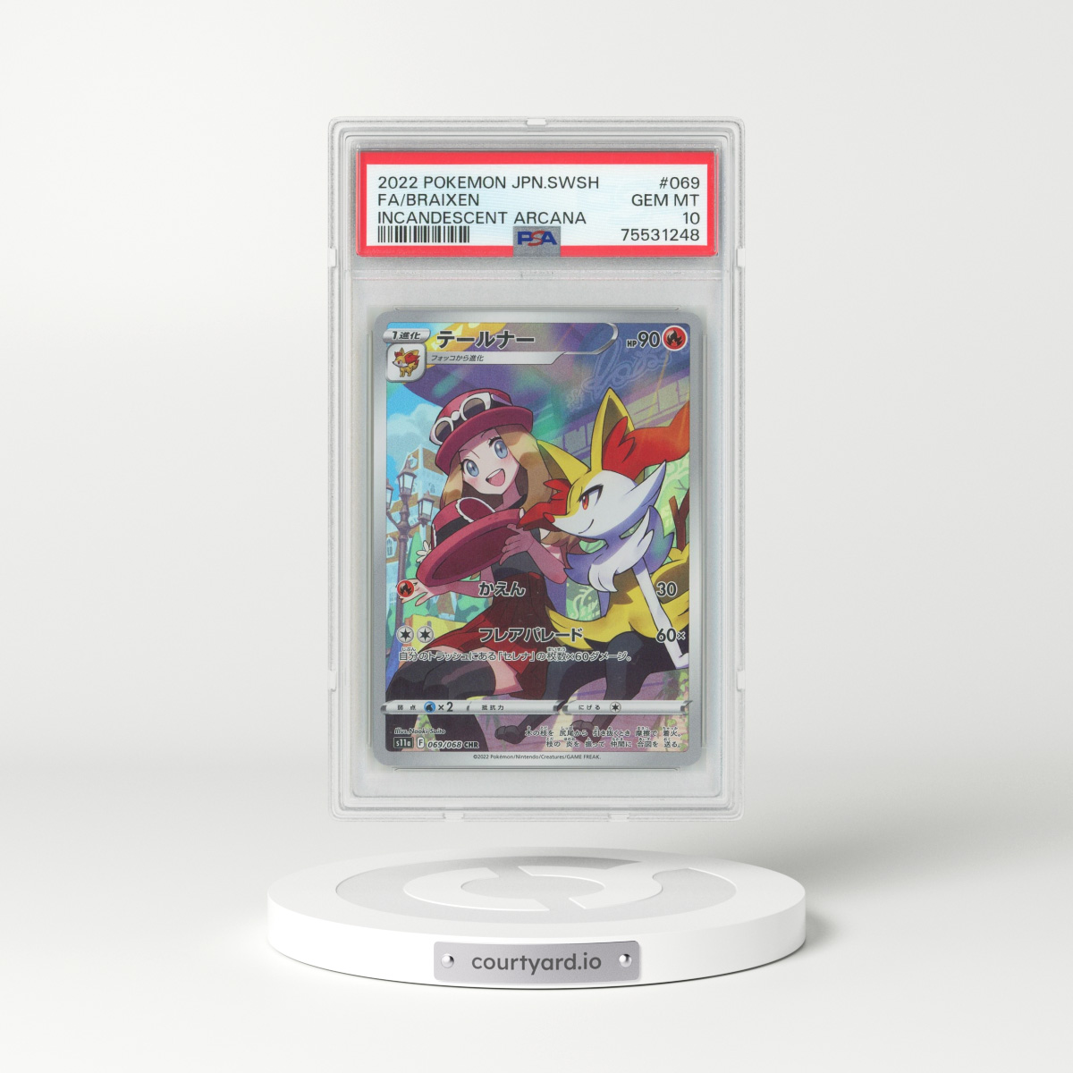 2022 Japanese Incandescent Arcana #69 Braixen - Full Art Holo (PSA 10 GEM MINT)