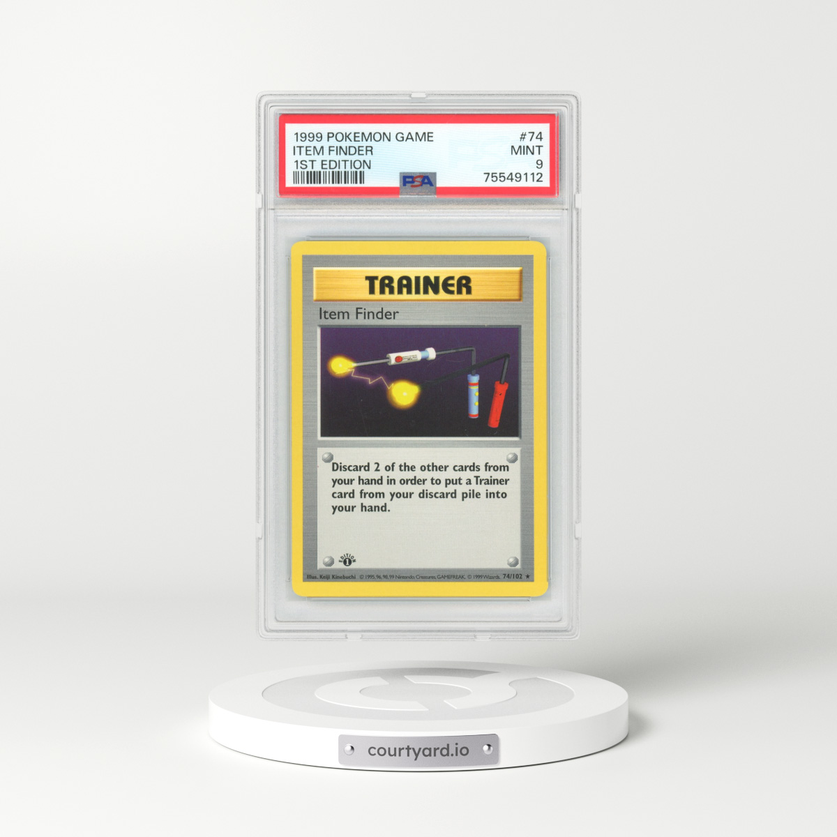 1999 Base Set #74 Item Finder - 1st Edition Shadowless (PSA 9 MINT)