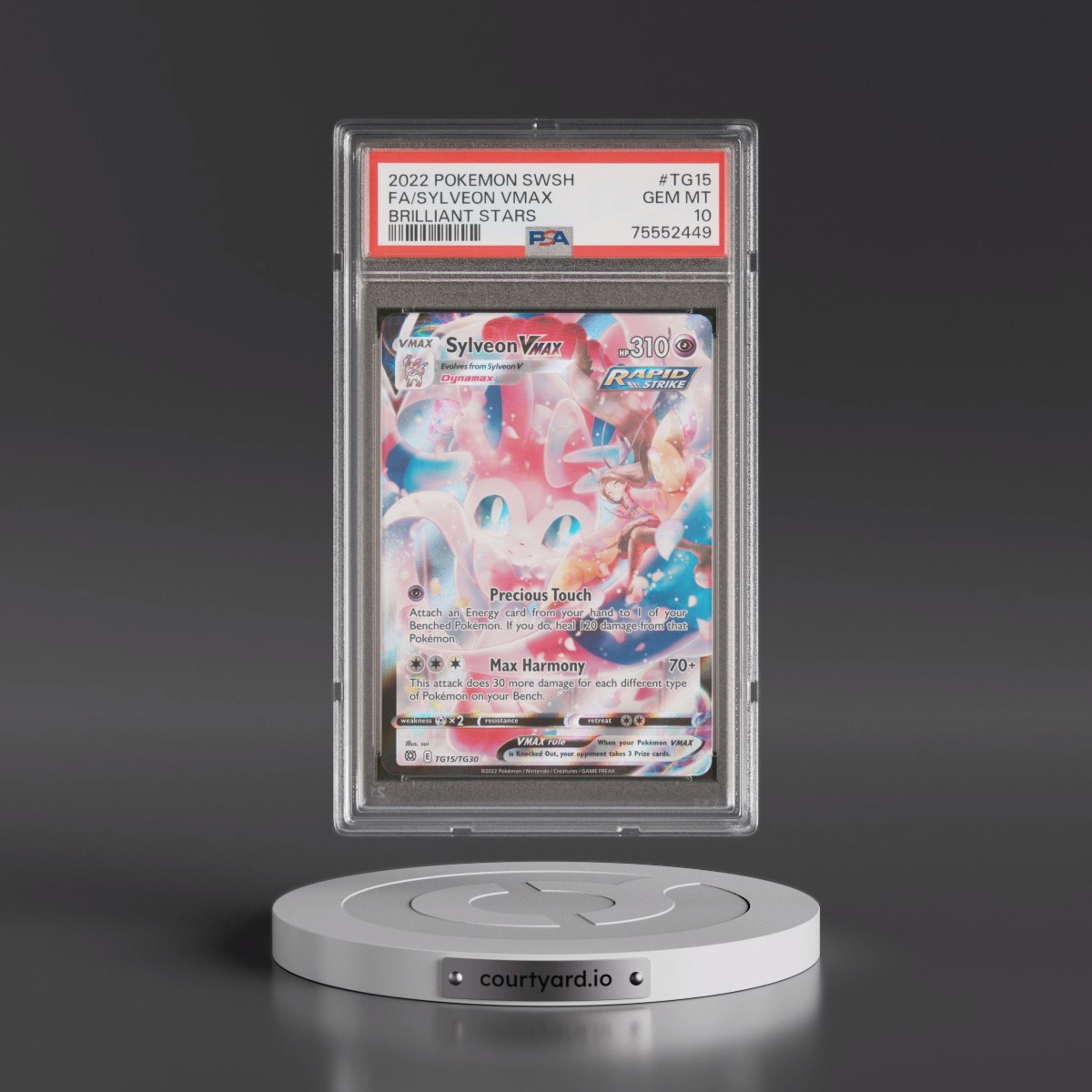 2022 Pokémon Sword & Shield Brilliant Stars #TG15 Sylveon Vmax - Full Art (PSA 10 GEM MINT)
