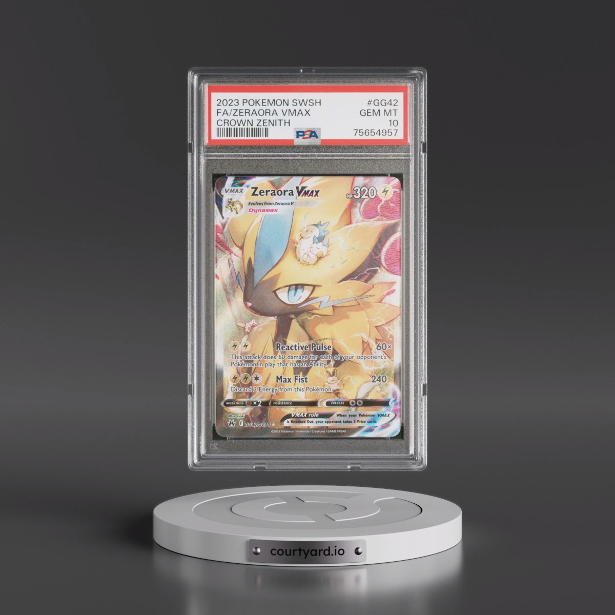2023 Pokémon Sword and Shield Crown Zenith #GG42 Zeraora Vmax - Full Art (PSA 10 GEM MINT)