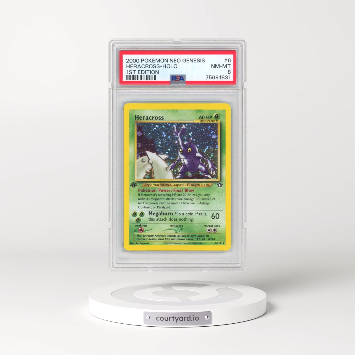 2000 Pokémon Neo Genesis #6 Heracross - 1st Edition Holo (PSA 8 NM-MT)