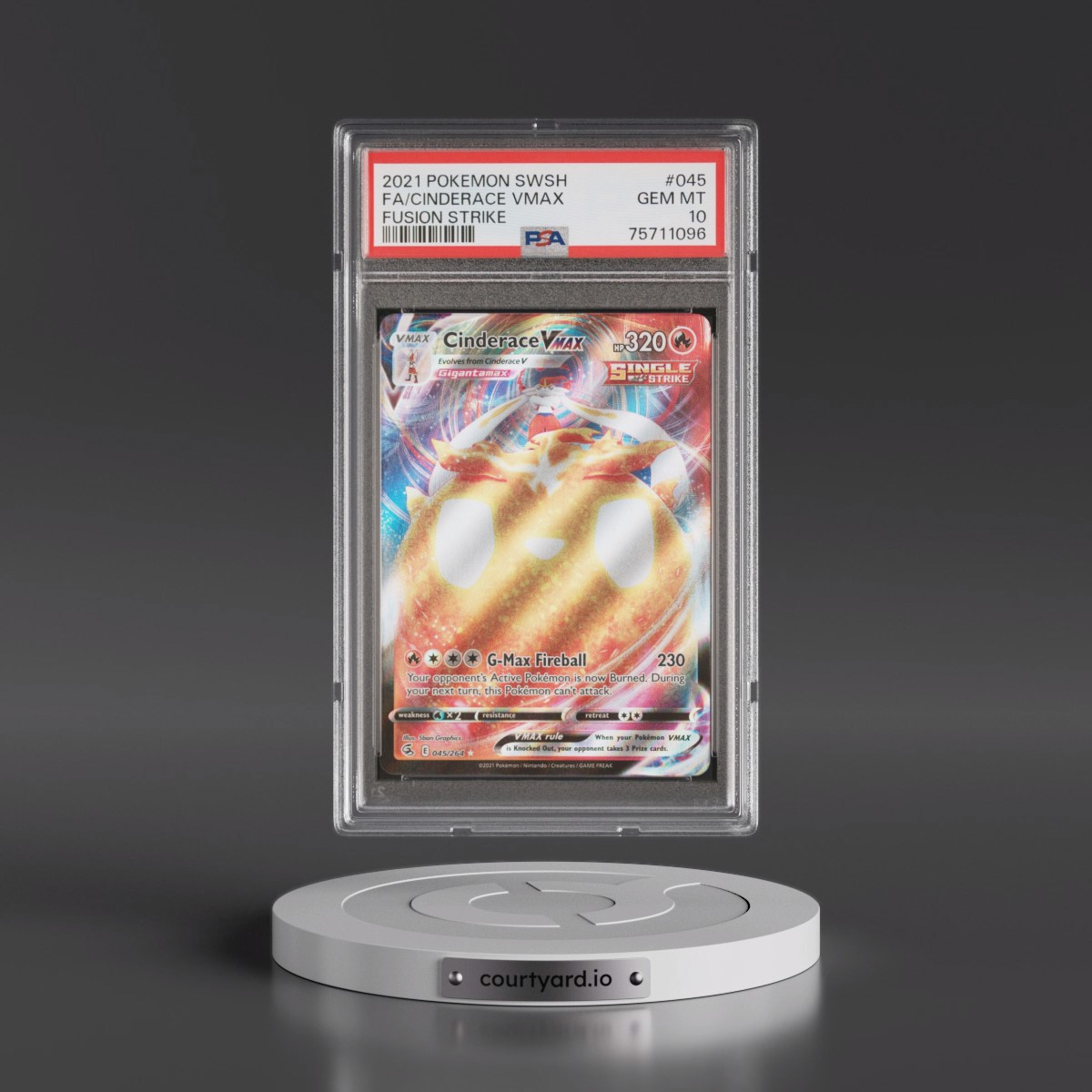 2021 Pokémon Sword & Shield Fusion Strike #045 Cinderace Vmax - Full Art (PSA 10 GEM MINT)