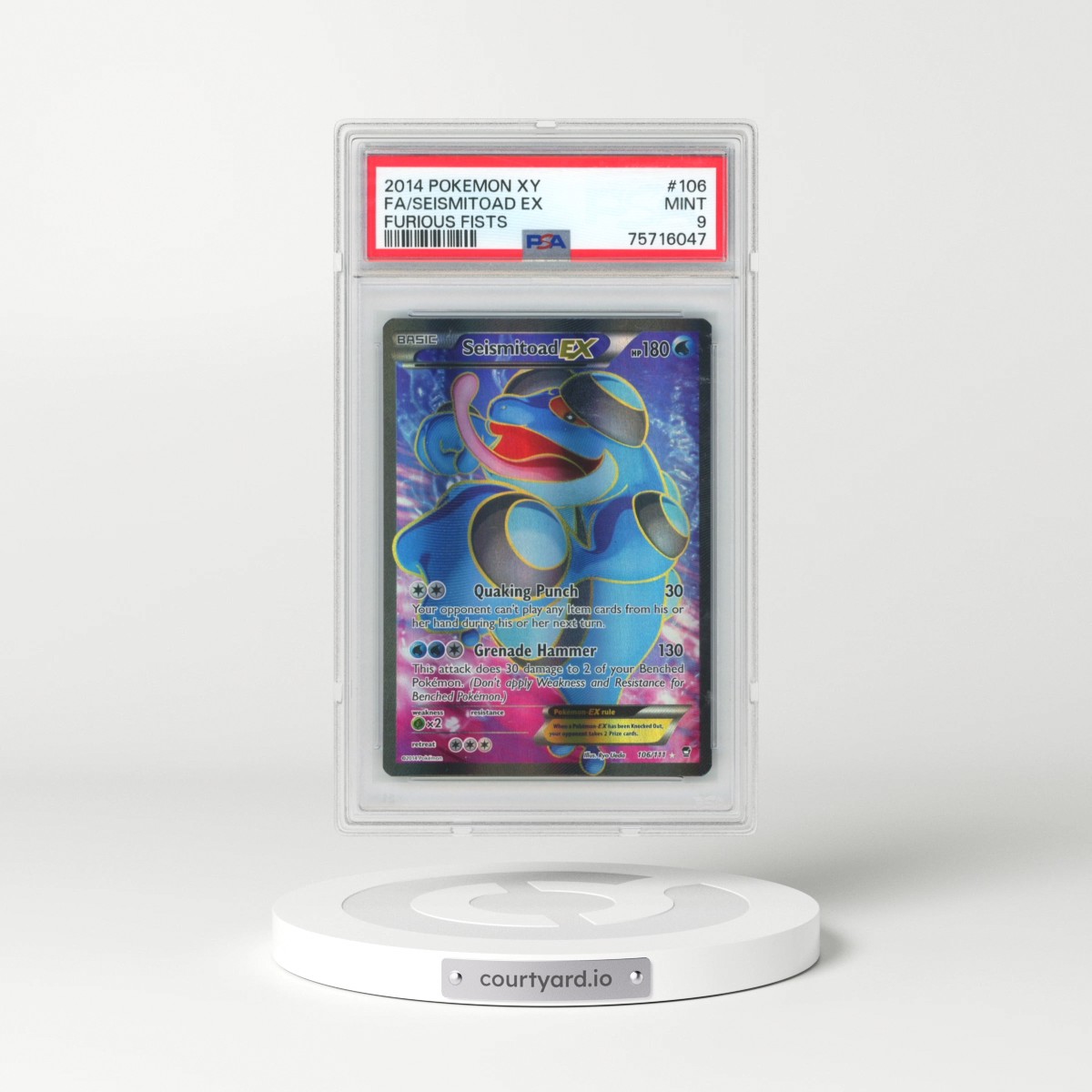 2014 Pokémon XY Furious Fists #106 Seismitoad EX - Holo Full Art (PSA 9 MINT)