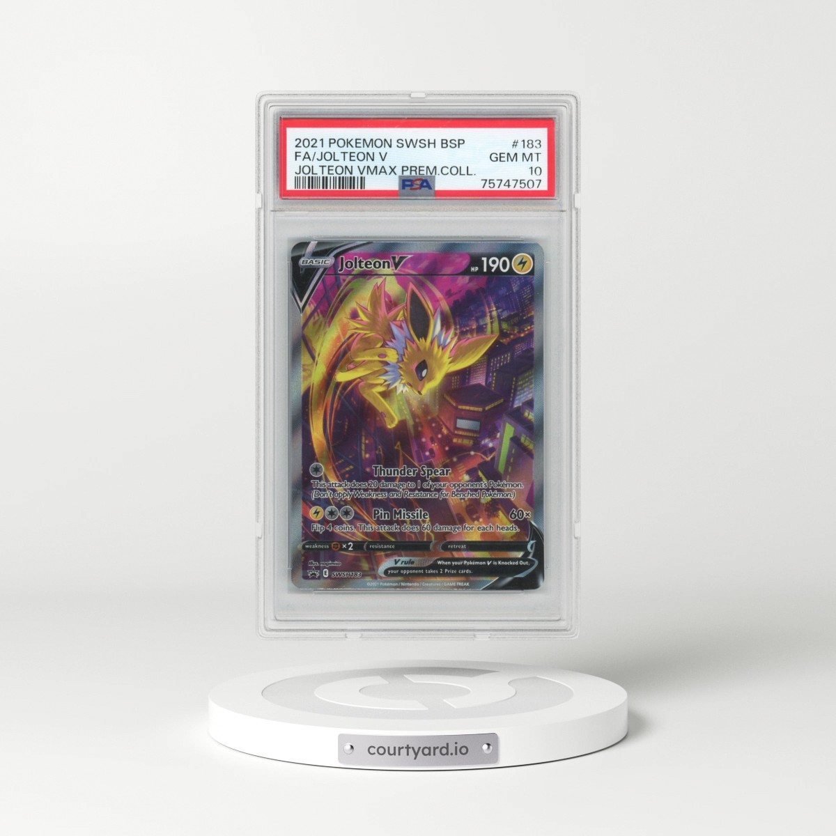 2021 Pokémon Swsh Black Star Promo #183 Jolteon V - Holo Full Art Jolteon Vmax Premium Collection (PSA 10 GEM MINT)