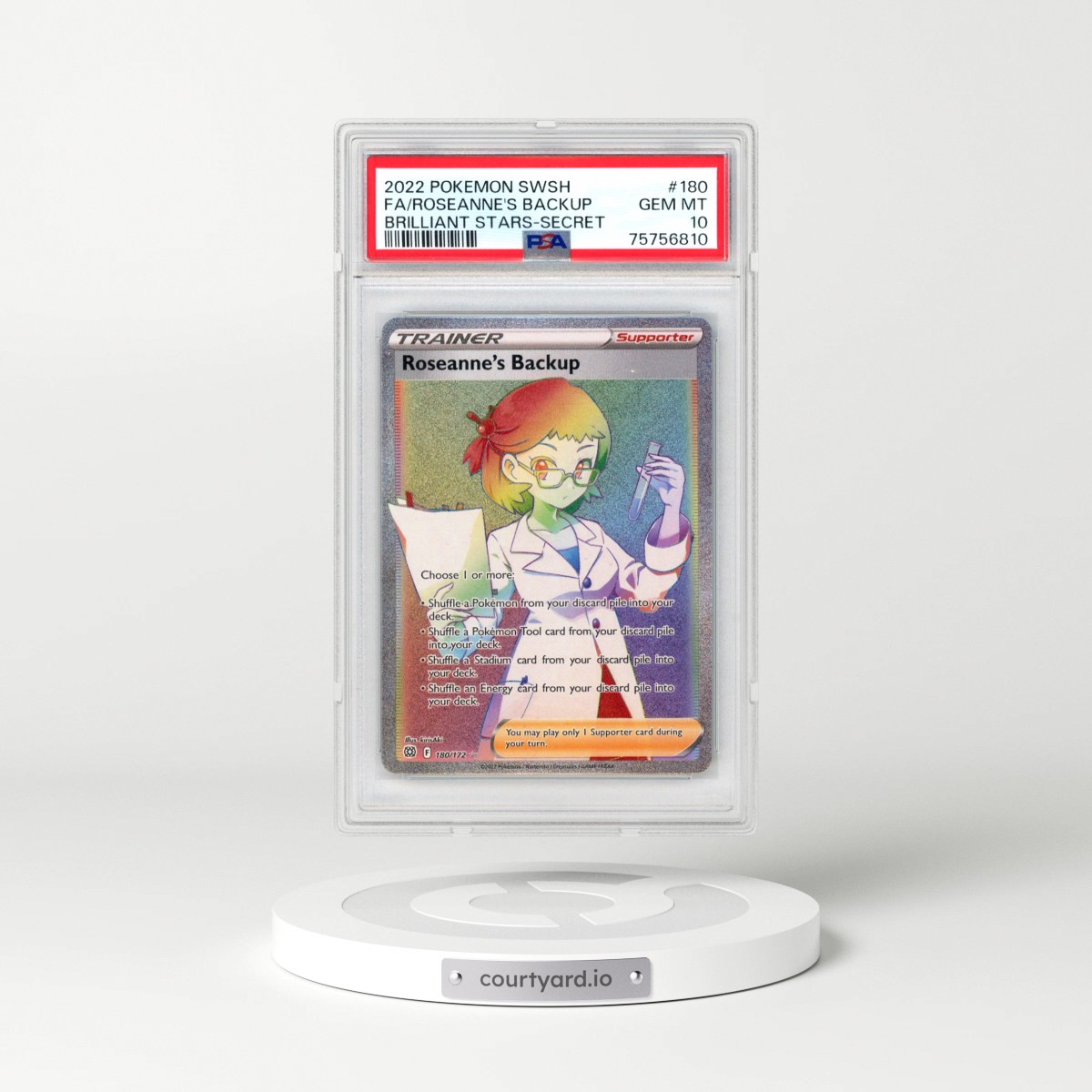 2022 Pokémon Sword & Shield Brilliant Stars #180 Roseanne's Backup - Full Art Secret (PSA 10 GEM MINT)