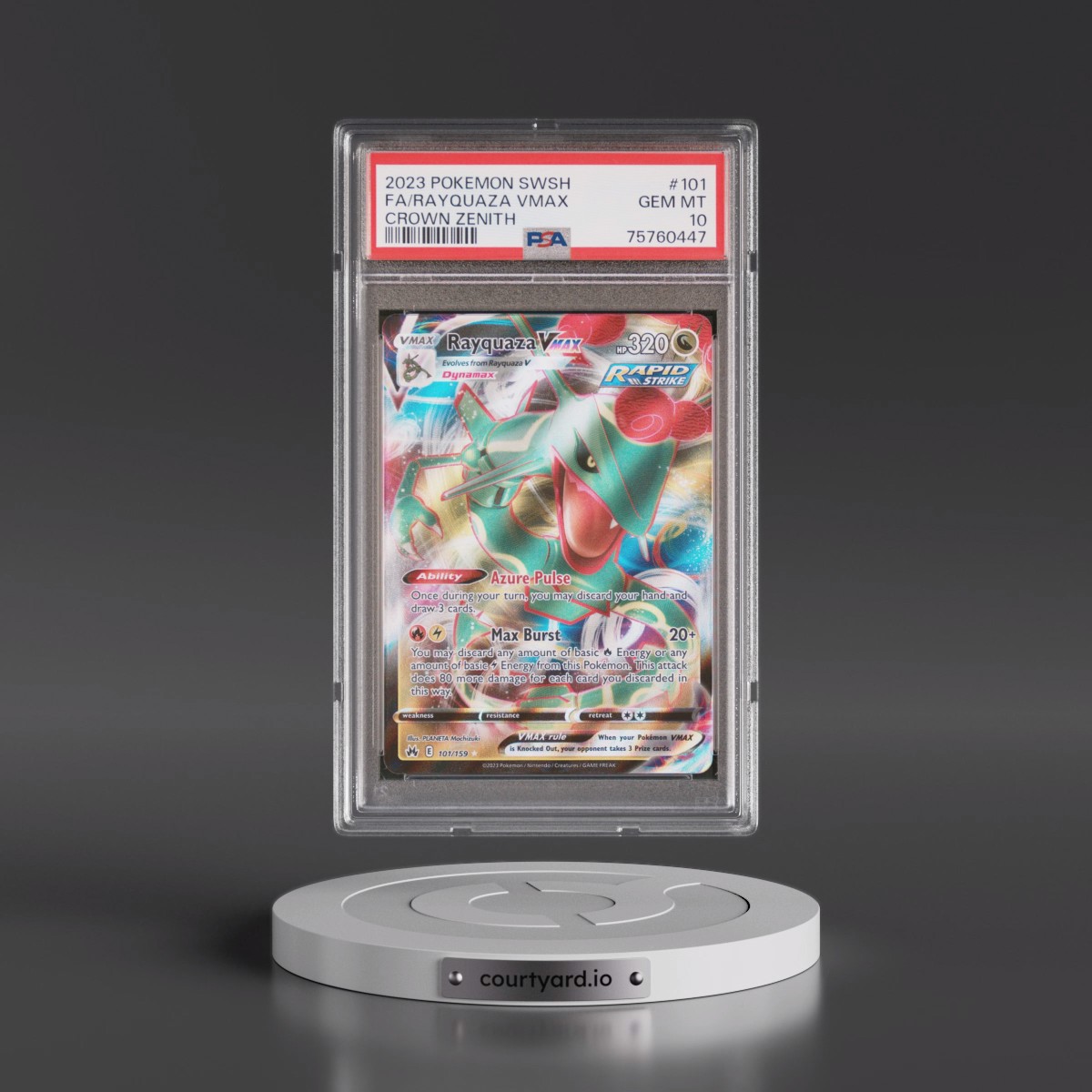2023 Pokémon Sword and Shield Crown Zenith #101 Rayquaza Vmax - Full Art (PSA 10 GEM MINT)
