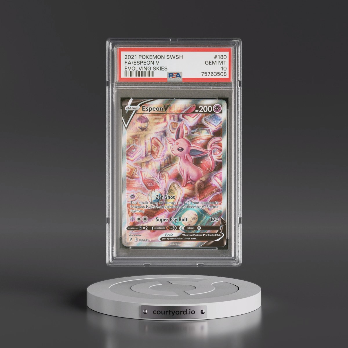 2021 Pokémon Sword & Shield Evolving Skies #180 Espeon V - Holo Full Art (PSA 10 GEM MINT)