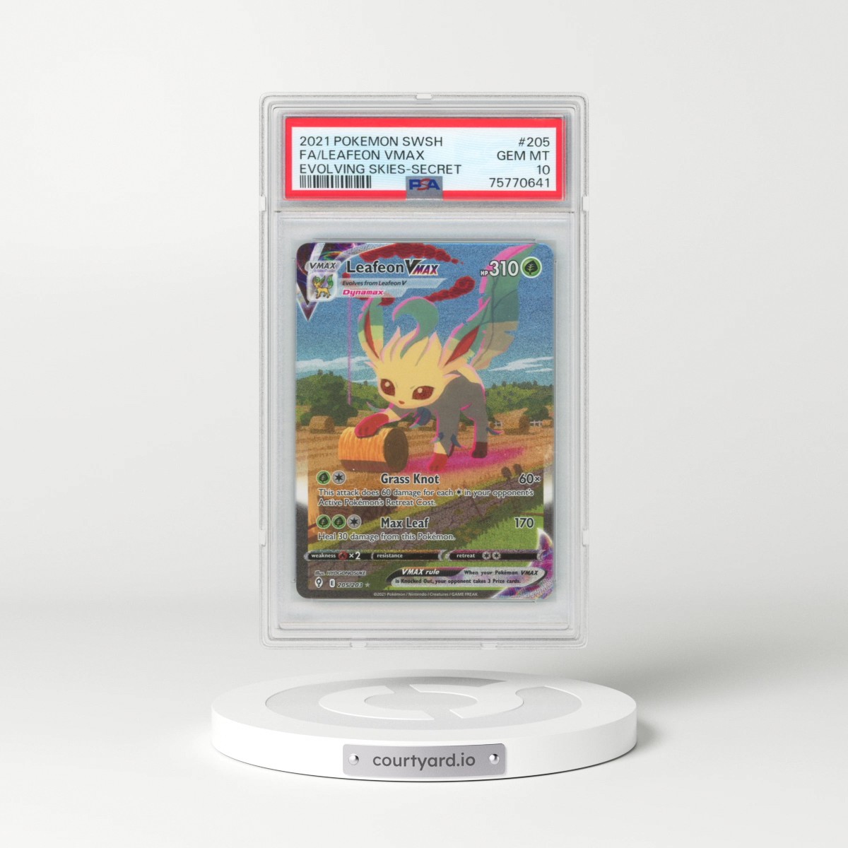 2021 Pokémon Sword & Shield Evolving Skies #205 Leafeon Vmax - Full Art Secret (PSA 10 GEM MINT)