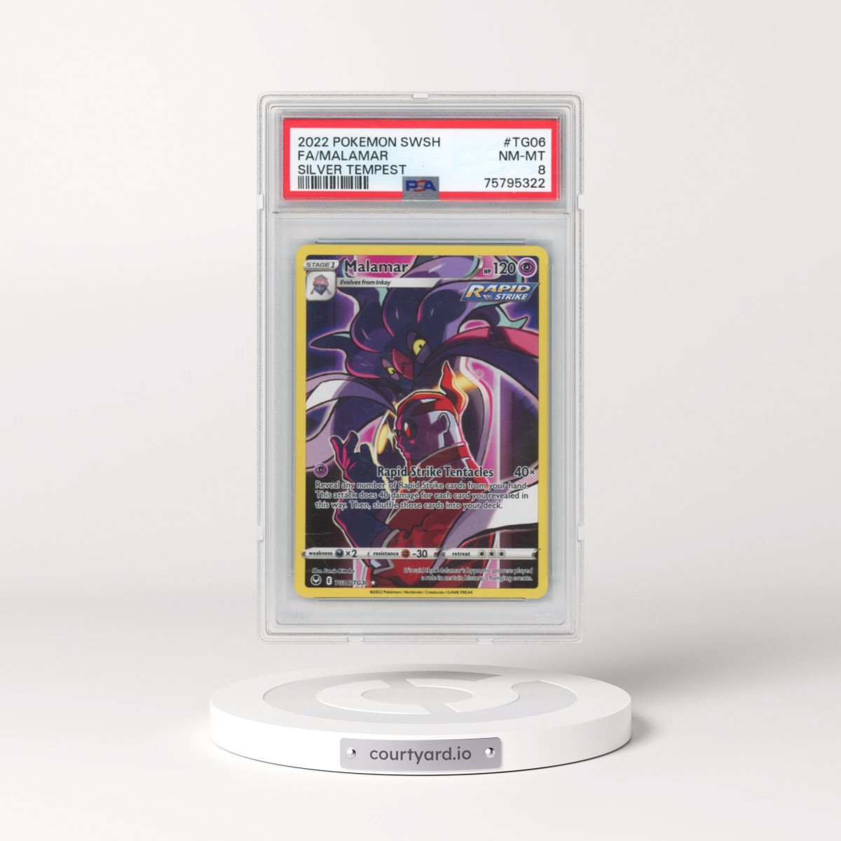 2022 Pokémon Sword & Shield Silver Tempest #TG06 Malamar - Full Art (PSA 8 NM-MT)