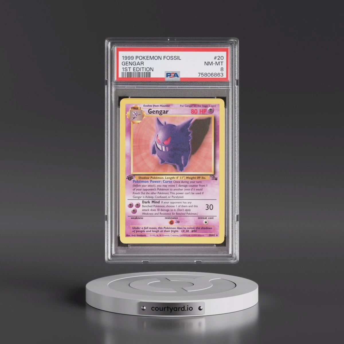 1999 Pokémon Fossil #20 Gengar - 1st Edition (PSA 8 NM-MT)