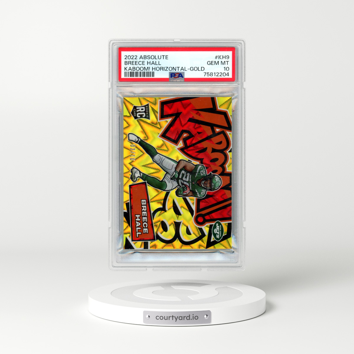 2022 Panini Absolute Kaboom! Horizontal #KH9 Breece Hall - Gold (PSA 10 GEM MINT)