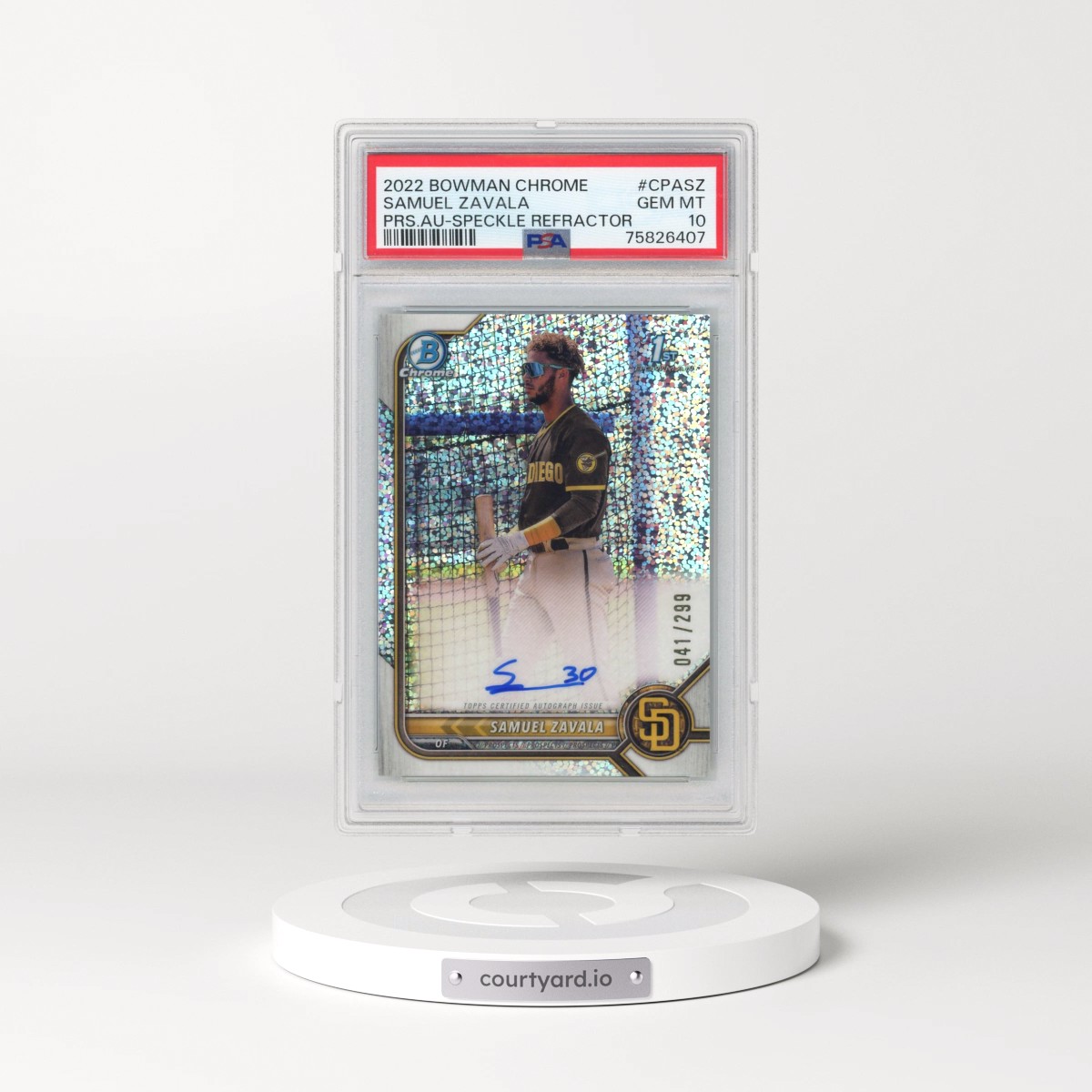 2022 Bowman Chrome Prospect Autographs Samuel Zavala - Speckle Refractor #CPASZ PSA 10