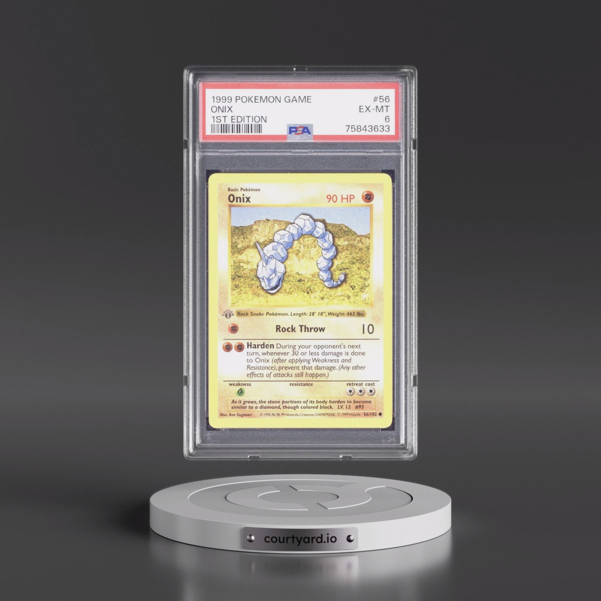 1999 Pokémon Game #56 Onix - 1st Edition (PSA 6 EX-MT)