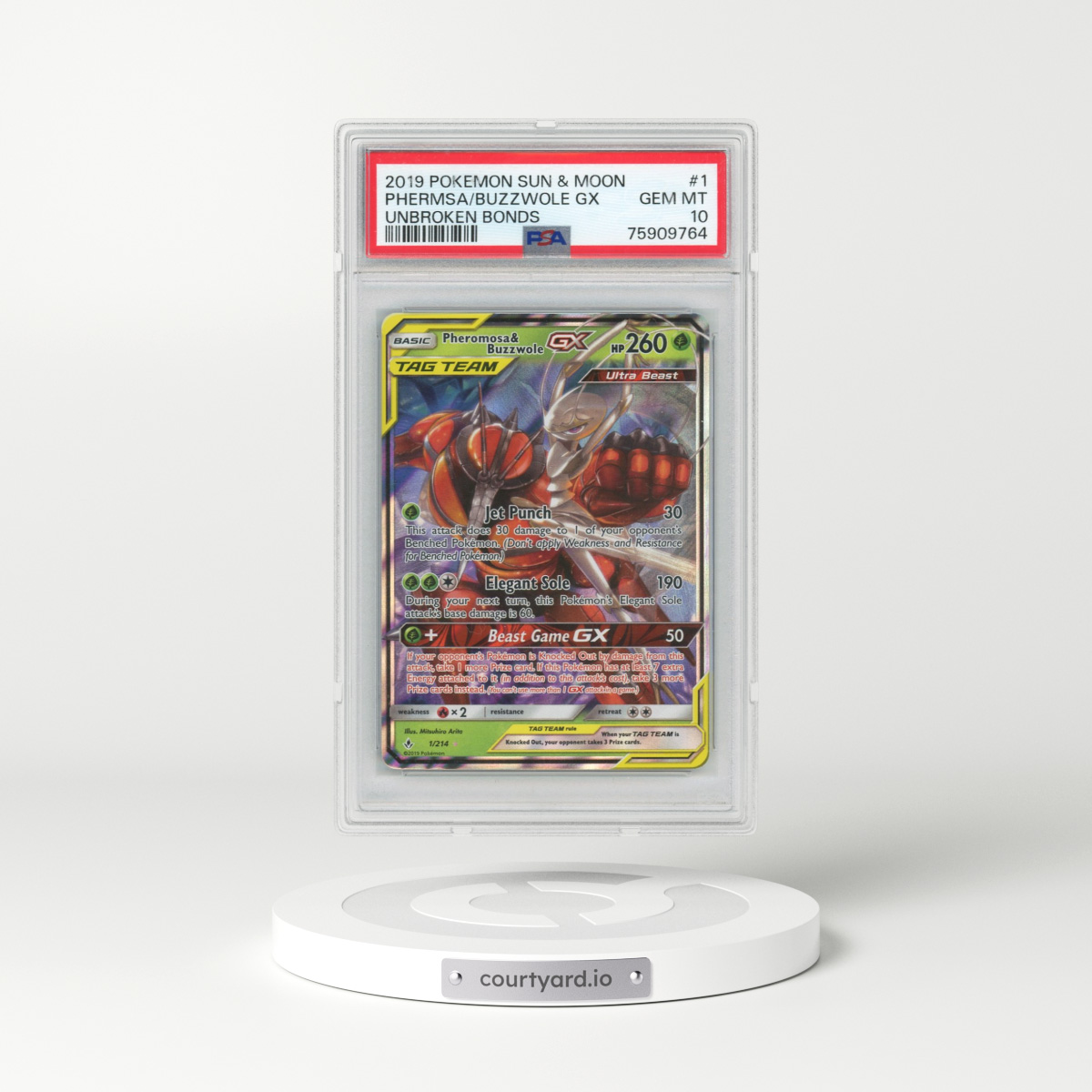 2019 Pokémon Sun & Moon Unbroken Bonds #1 Pheromosa & Buzzwole GX - Holo (PSA 10 GEM MINT)
