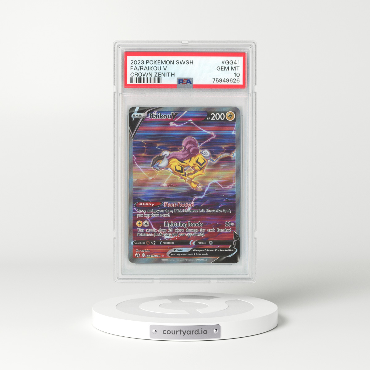 2023 Crown Zenith #GG41 Raikou V - Full Art Holo (PSA 10 GEM MINT)