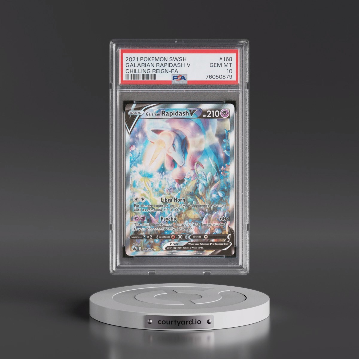 2021 Pokémon Sword & Shield Chilling Reign #168 Galarian Rapidash V - Holo Full Art (PSA 10 GEM MINT)