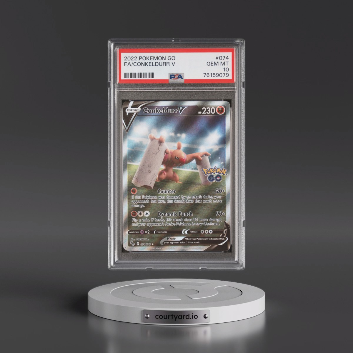 2022 Pokémon Go #074 Conkeldurr V - Holo Full Art (PSA 10 GEM MINT)