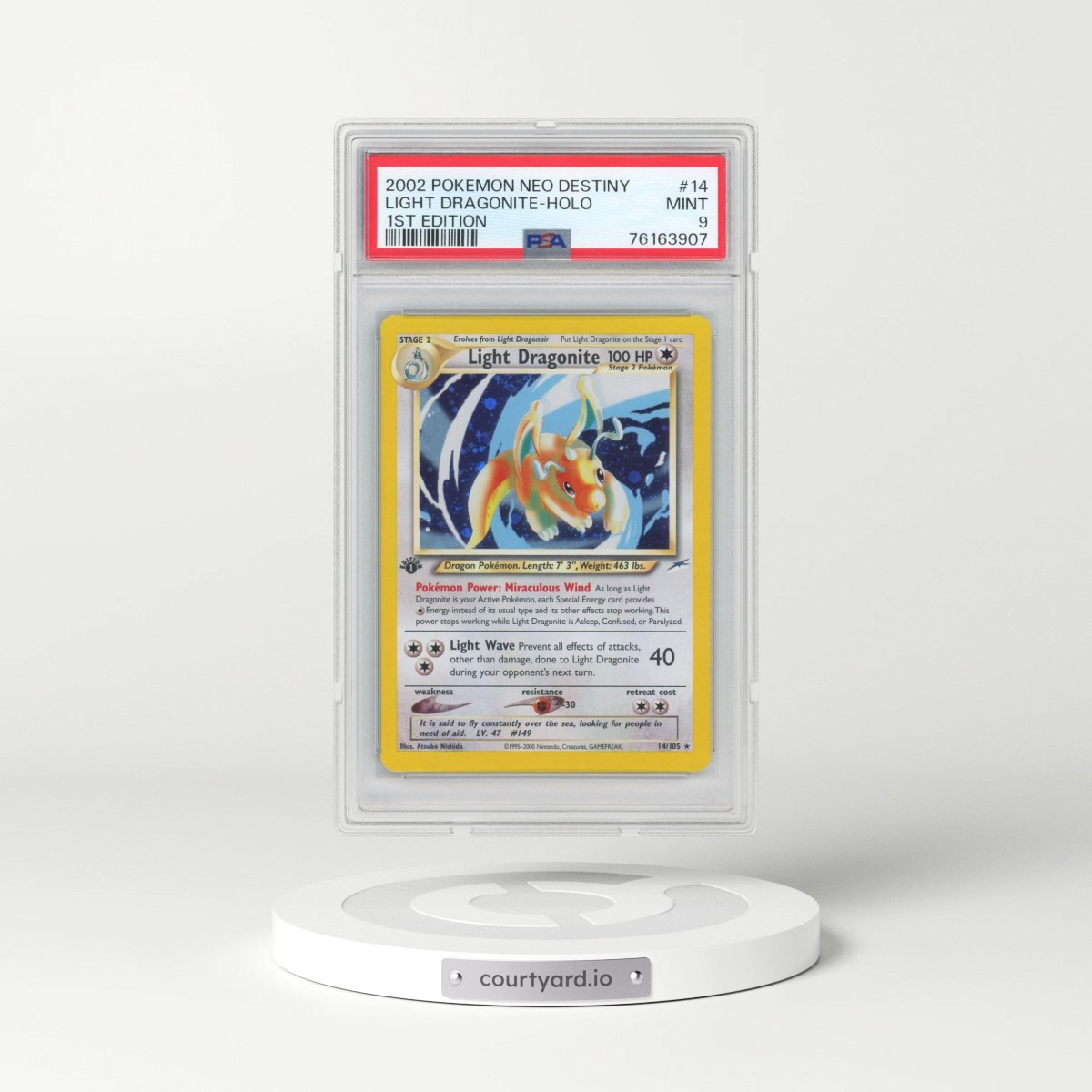 2002 Pokémon Neo Destiny #14 Light Dragonite - 1st Edition Holo (PSA 9 MINT)