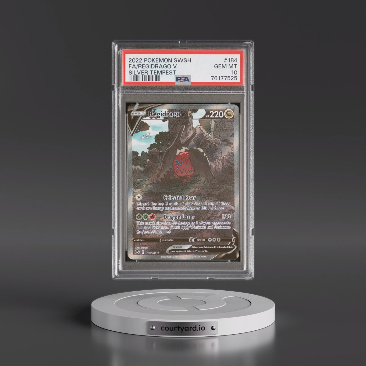 2022 Pokémon Sword & Shield Silver Tempest #184 Regidrago V - Holo Full Art (PSA 10 GEM MINT)