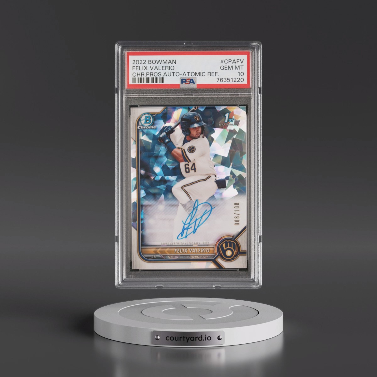 2022 Bowman Chrome Prospect Autographs Felix Valerio - Atomic Refractor #CPAFV PSA 10