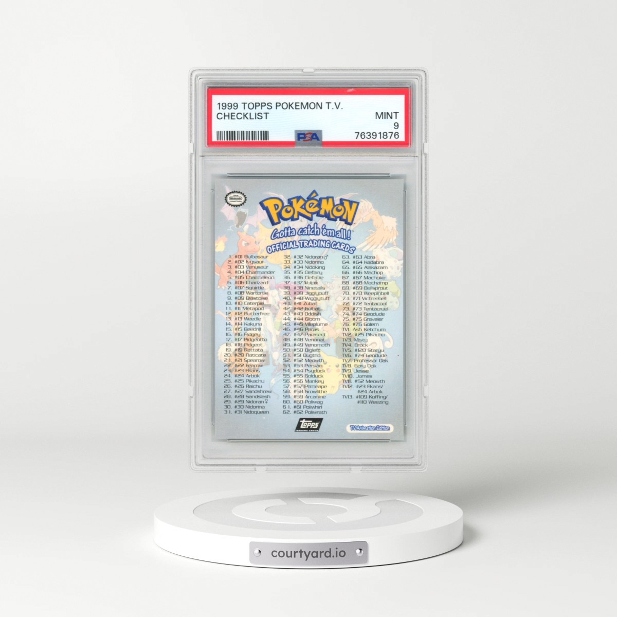 1999 Topps Pokémon TV Checklist (PSA 9 MINT)