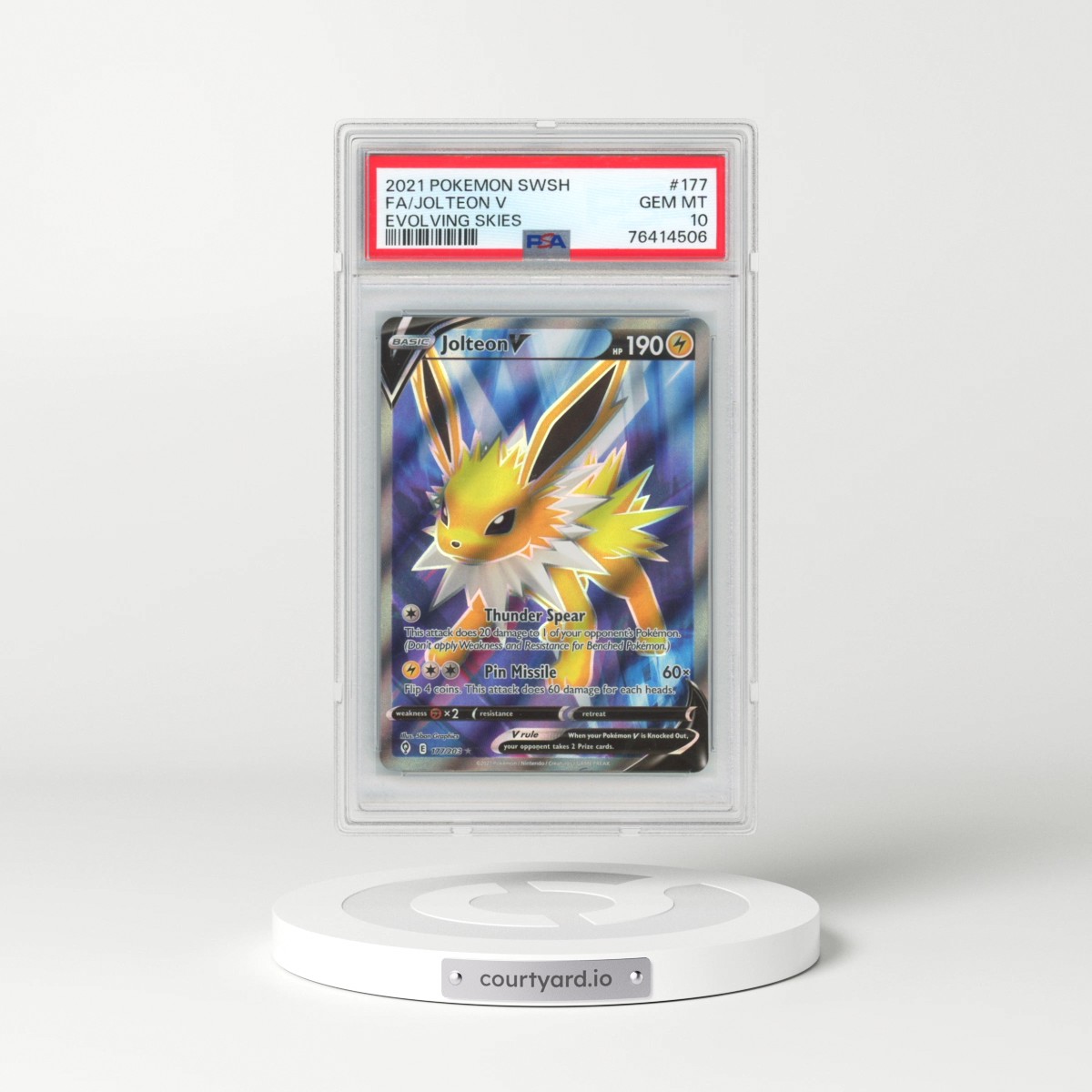 2021 Pokémon Sword & Shield Evolving Skies #177 Jolteon V - Holo Full Art (PSA 10 GEM MINT)