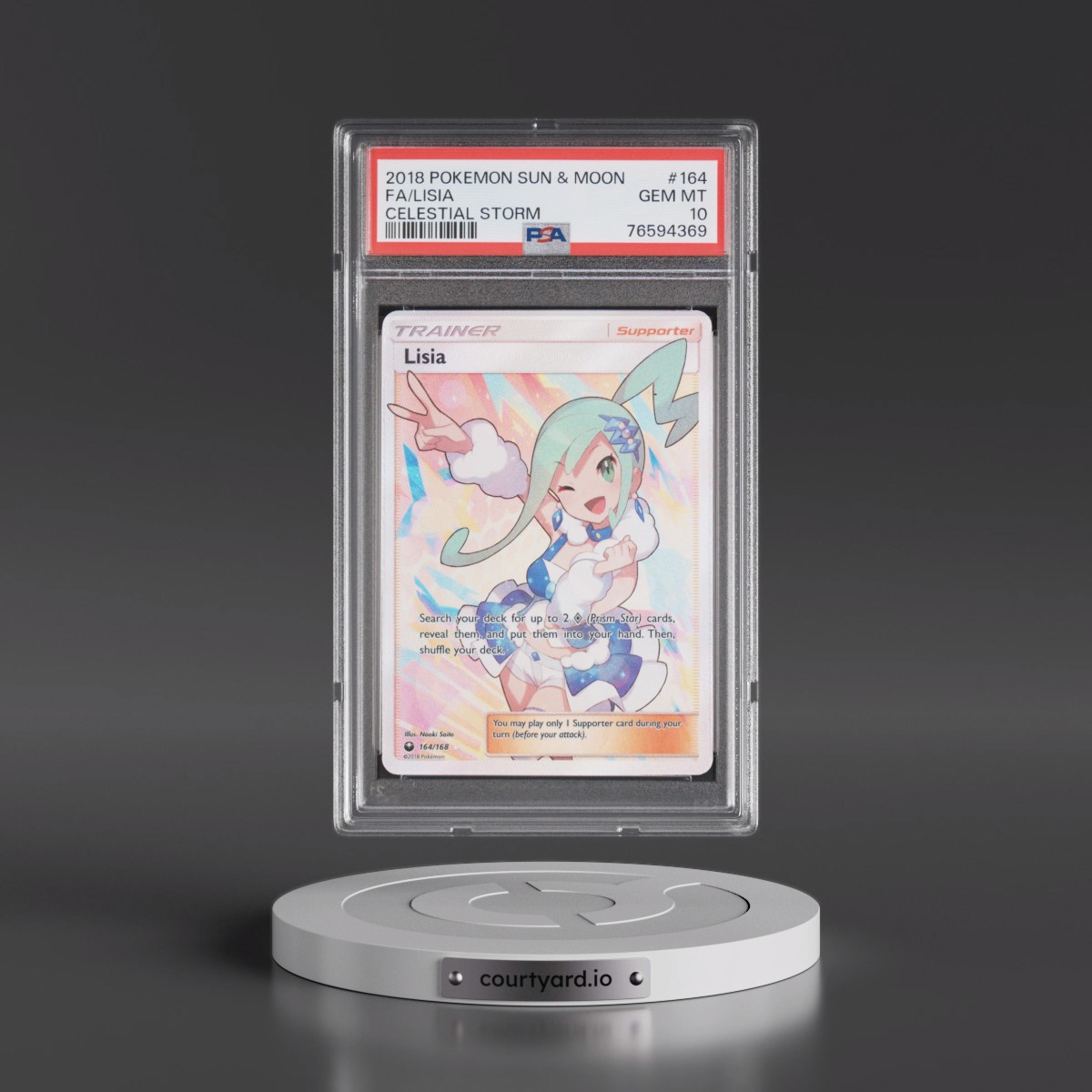 2018 Pokémon Sun & Moon Celestial Storm #164 Lisia - Full Art (PSA 10 GEM MINT)