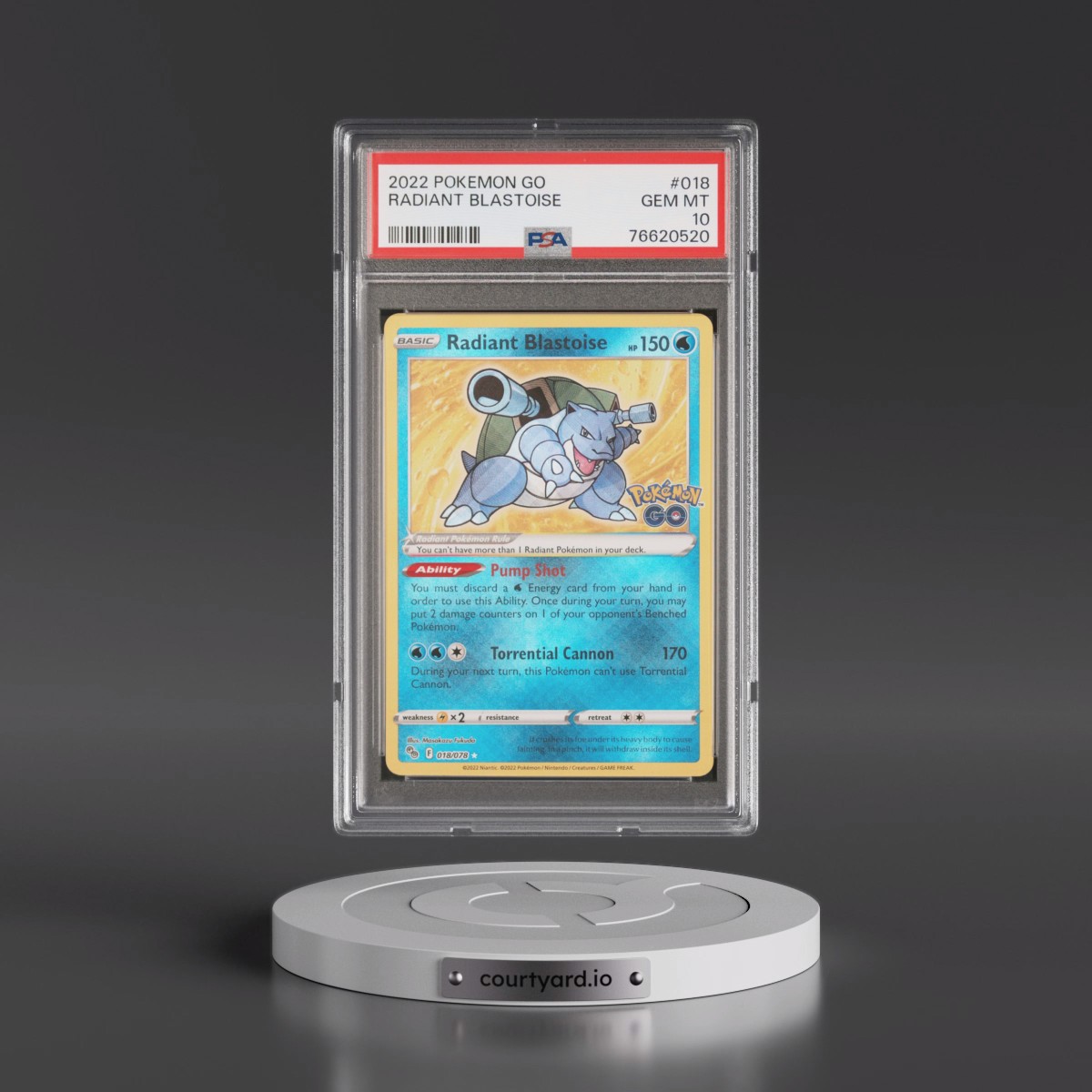 2022 Pokémon Go #018 Radiant Blastoise - Holo (PSA 10 GEM MINT)