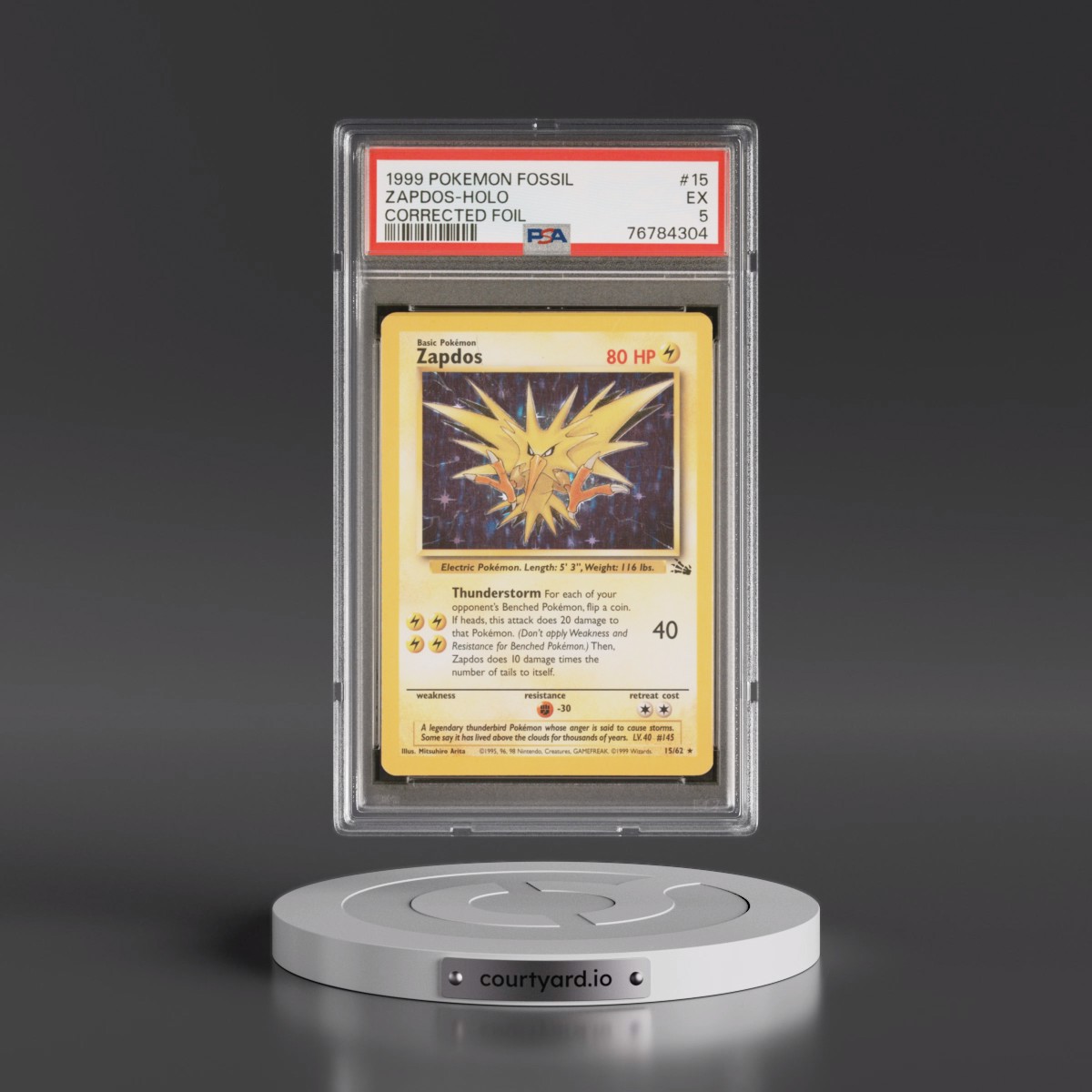 1999 Pokémon Fossil #15 Zapdos - Holo Corrected Foil (PSA 5 EX)