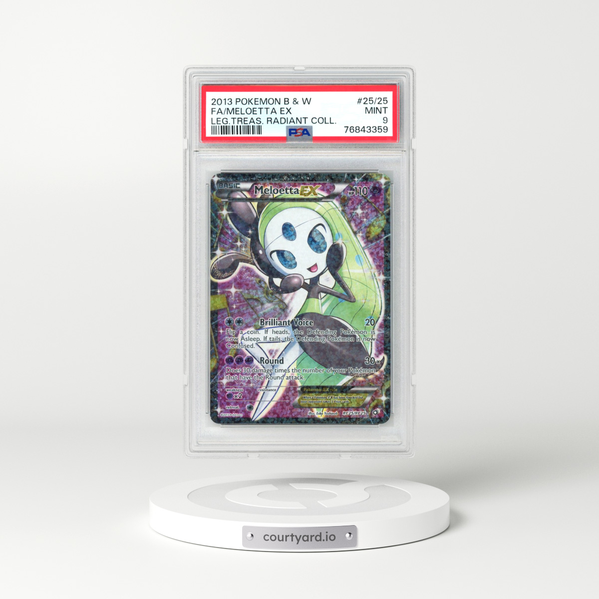 2013 Pokémon Black & White Legendary Treasures Radiant Collection #25/25 Meloetta EX - Holo Full Art (PSA 9 MINT)