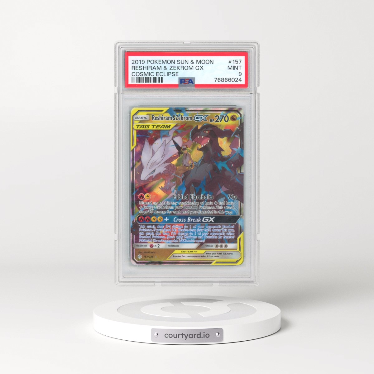 2019 Pokémon Sun & Moon Cosmic Eclipse #157 Reshiram & Zekrom GX - Holo (PSA 9 MINT)
