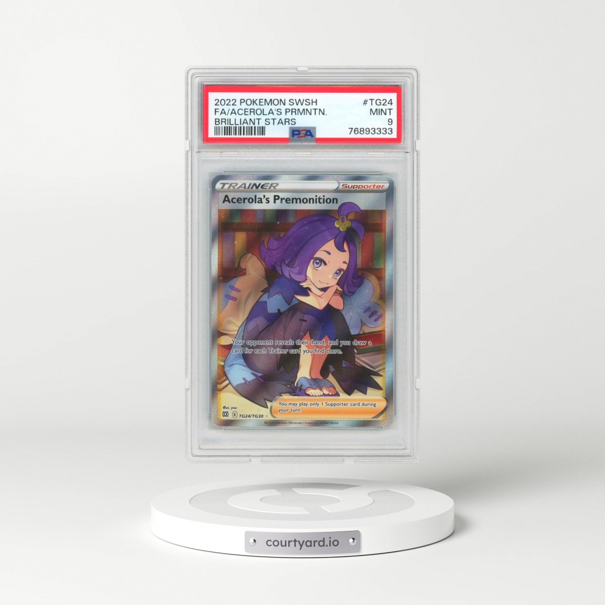 2022 Pokémon Sword & Shield Brilliant Stars #TG24 Acerola's Premonition - Full Art (PSA 9 MINT)