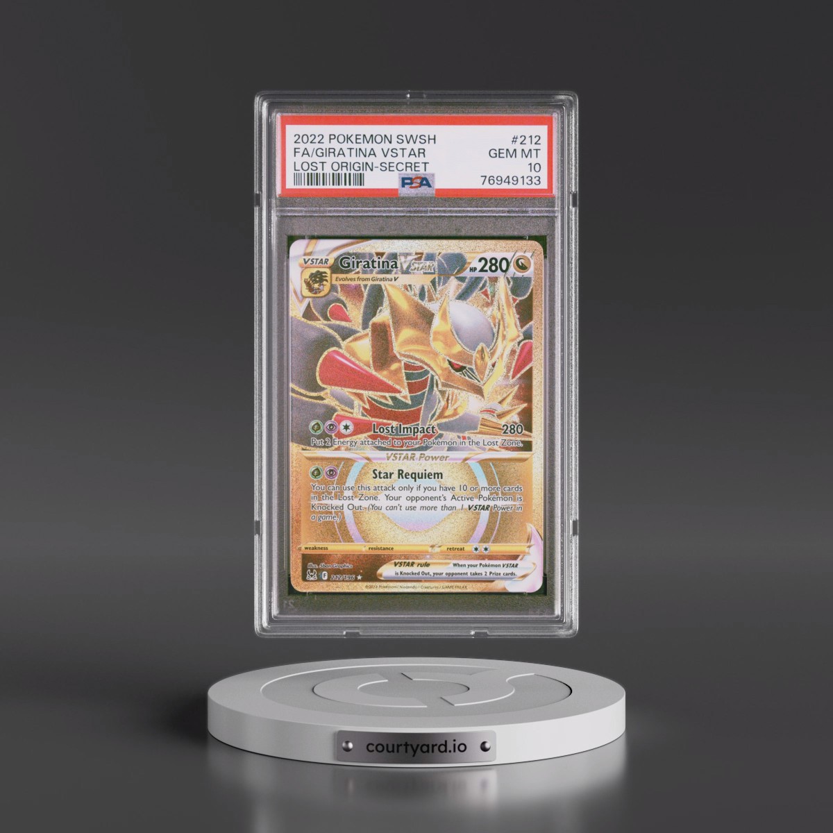 2022 Pokémon Sword & Shield Lost Origin #212 Giratina Vstar - Full Art Secret (PSA 10 GEM MINT)