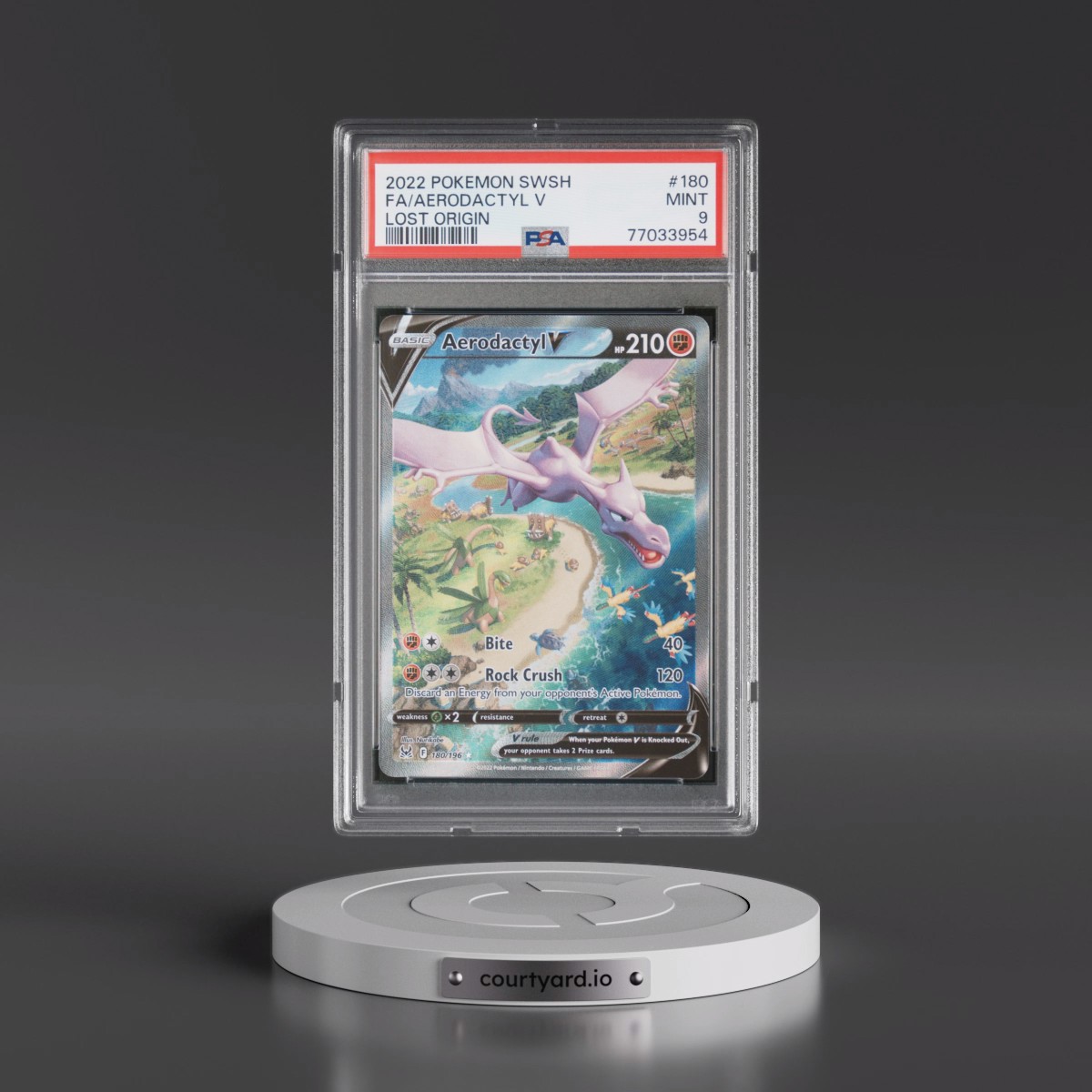 2022 Pokémon Sword & Shield Lost Origin #180 Aerodactyl V - Holo Full Art (PSA 9 MINT)