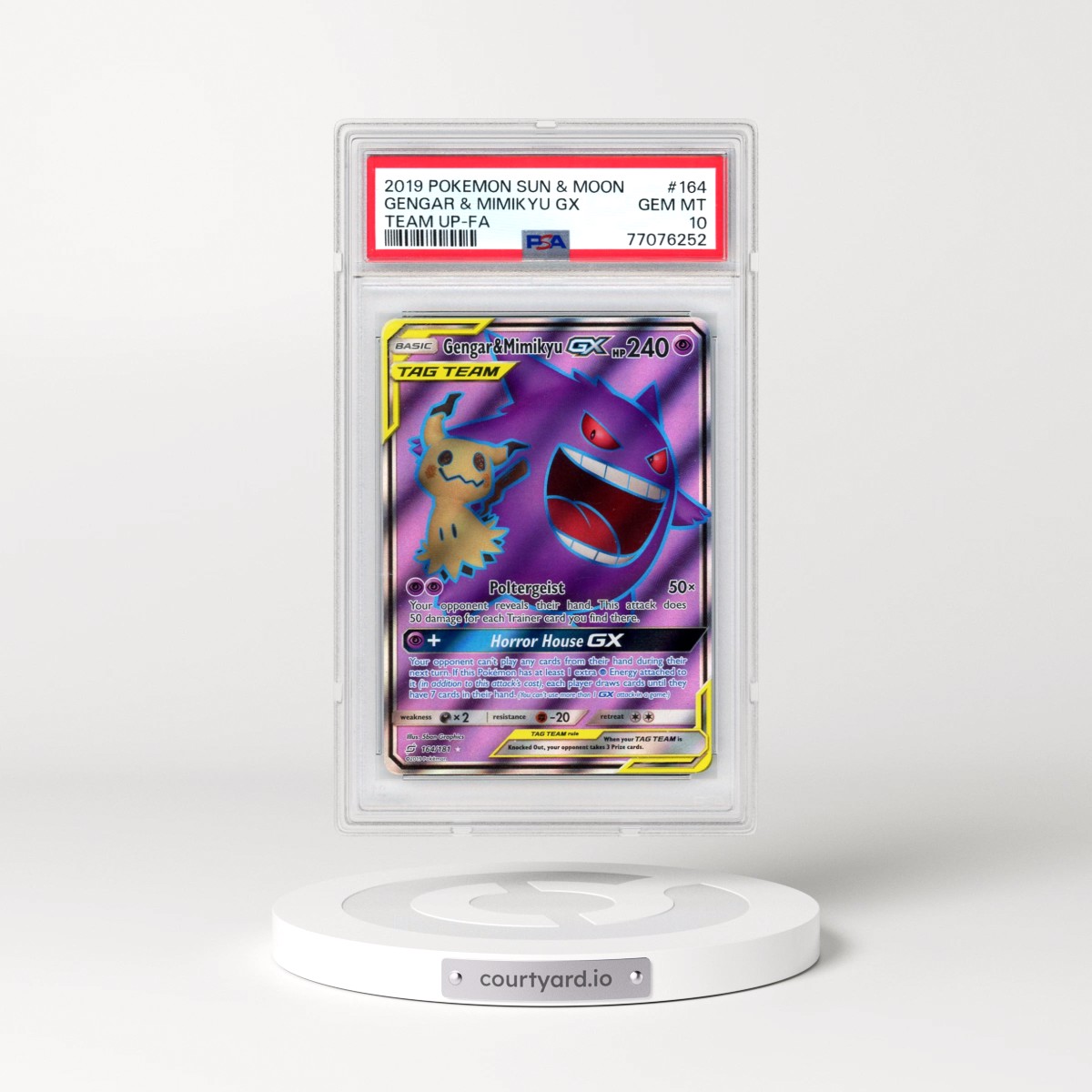 2019 Pokémon Sun & Moon Team Up #164 Gengar & Mimikyu GX - Holo Full Art (PSA 10 GEM MINT)