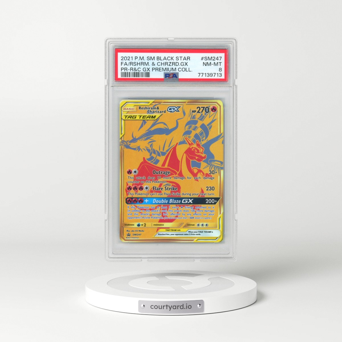 2021 Pokémon SM Black Star Promo #SM247 Reshiram & Charizard GX - Holo Full Art Reshiram & Charizard GX Premium Collection (PSA 8 NM-MT)