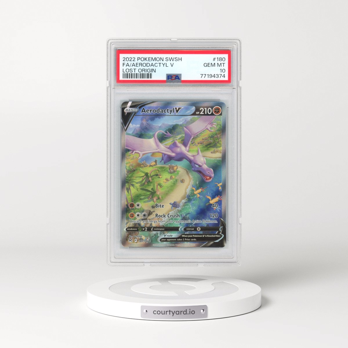 2022 Pokémon Sword & Shield Lost Origin #180 Aerodactyl V - Holo Full Art (PSA 10 GEM MINT)
